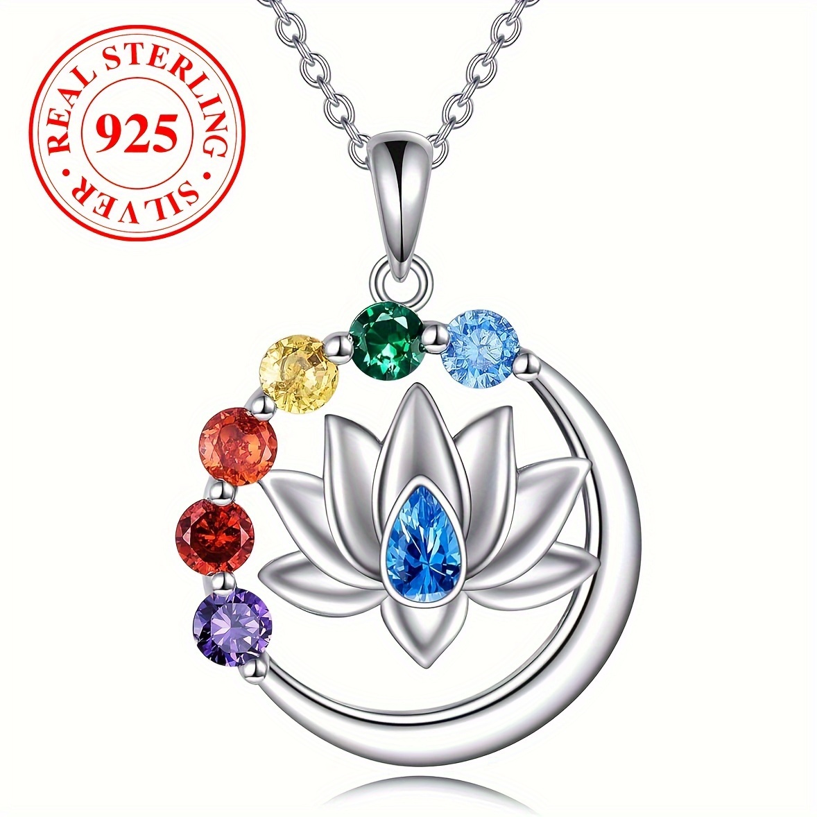 an s925 pure silvery 7 chakra necklace with lotus pendant a fashionable and exquisite niche design ring suitable for   and parties a high quality jewelry gift 2 4g