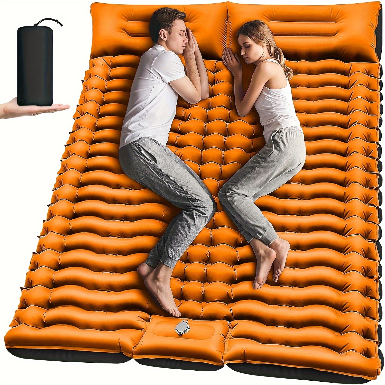 double sleeping pad self inflating extra thick for 2 person with pillow built in   pump inflatable sleeping mat for backpacking hiking traveling tent portable camping mat