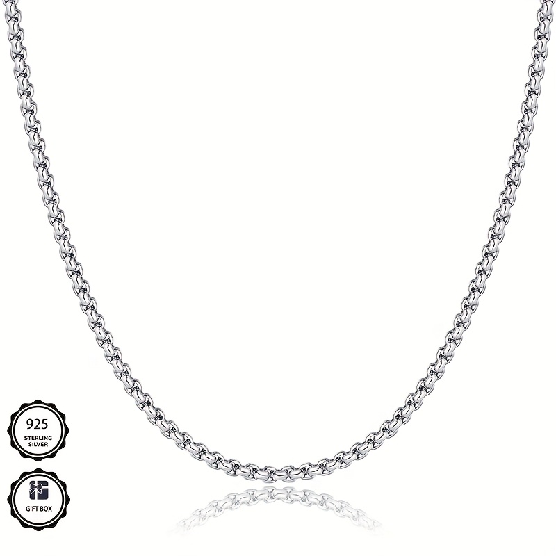 Image of 925 Silver Silvery Box Chain Men's And Women' Necklace Daily Wear Valentine's Day Gift Birthday Gift Father's Day Gift Presented With Exquisite Gift Box