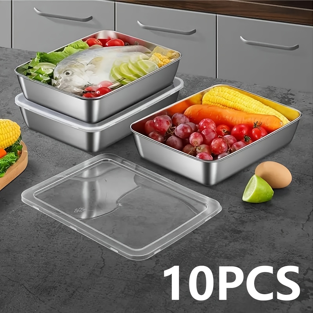 10pcsstainless steel food storage containers suitable for microwave ovens flipdesign suitable for meat and fruit kitchen organizing sets suitable for refrigerator storage pre meal preparation containers kitchen storage   and outdooruse 0