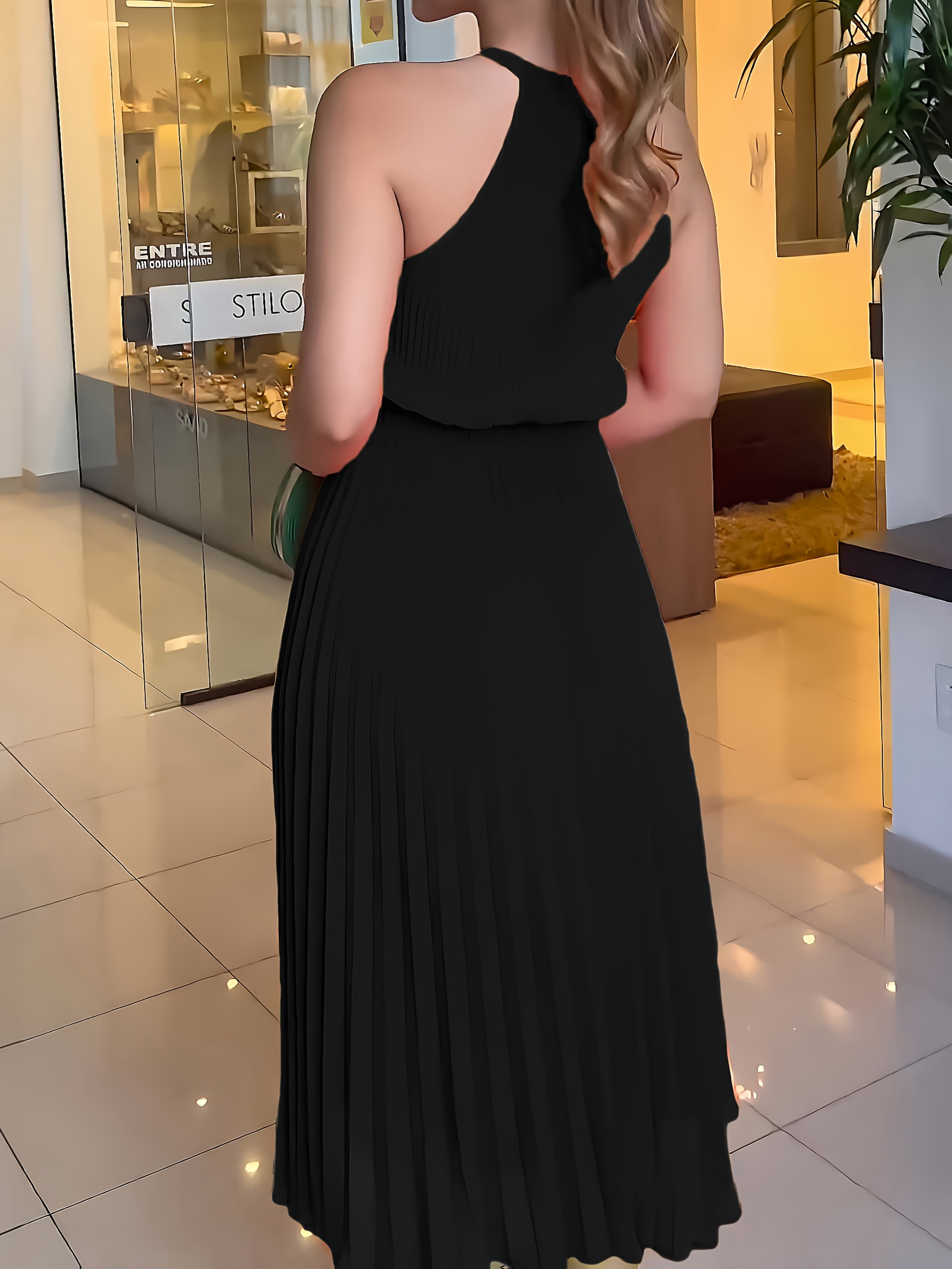 abito midi plissettato in elegante abito senza Temu Italy