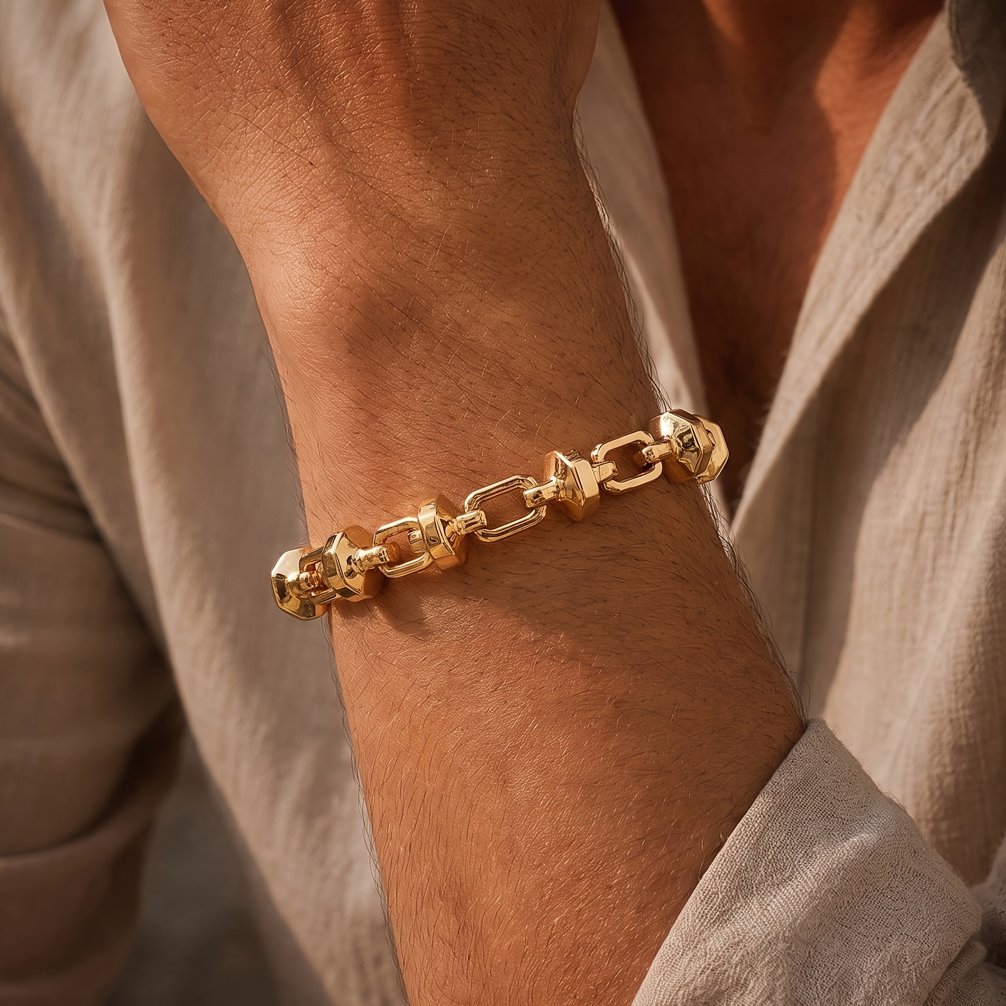 Men's Golden Geometric Design Bracelet, Luxury Gift