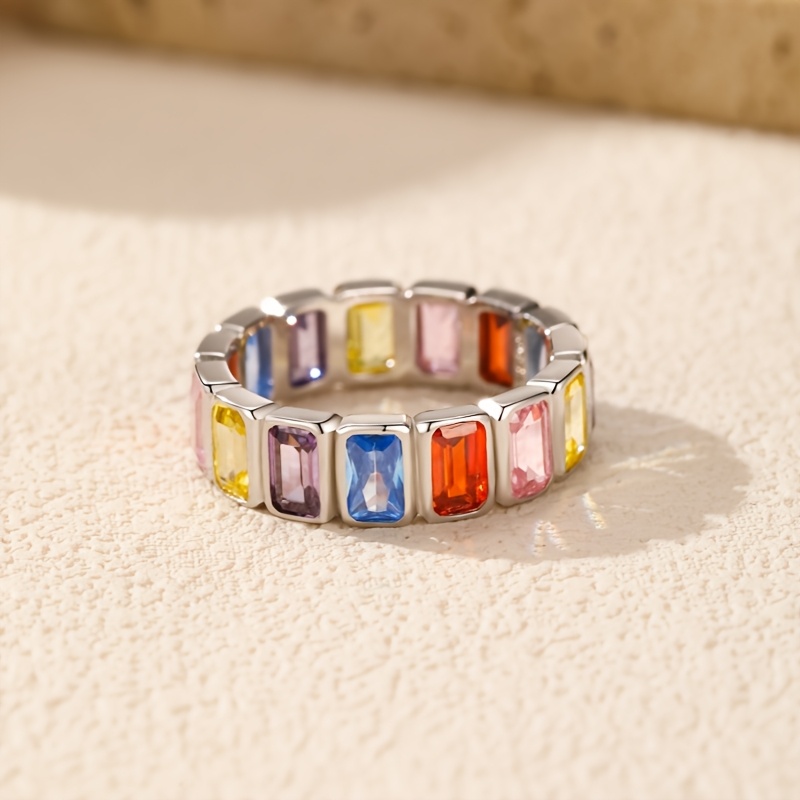S925 Sterling Silver Stacking Colorful Zirconia Ring
