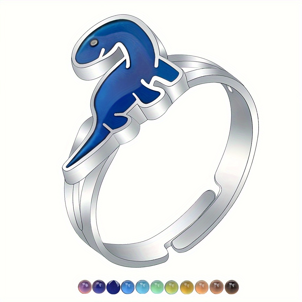 

Chic Cartoon Dinosaur Ring With Temperature-sensitive Color Changing - Adjustable Open Band For Women, Casual Attire & Gifting