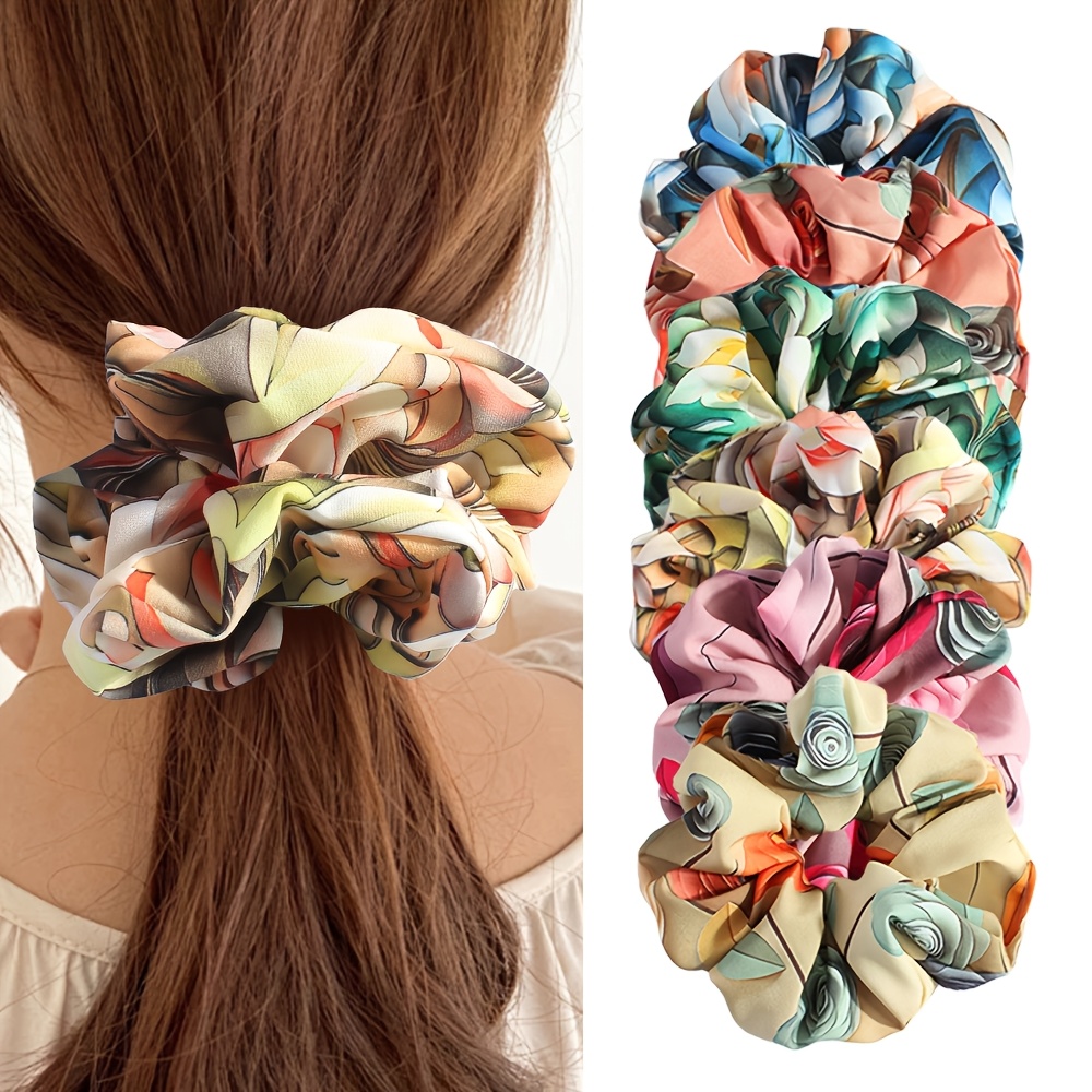 2pcs/set floral large scrunchie hair tie rubber band head  display picture 2