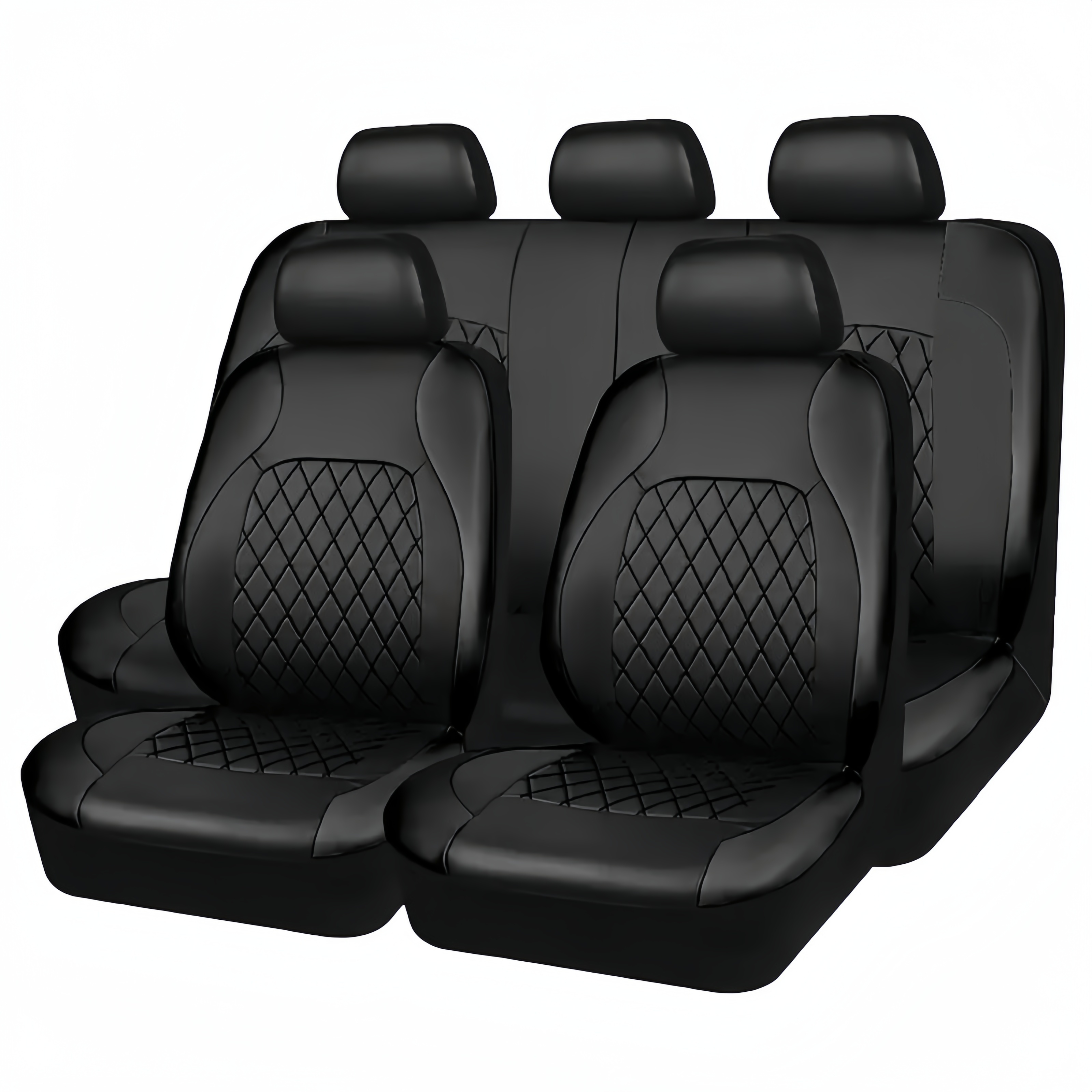 TEMU Universal Fit Pu Car Seat Covers Set - Luxury Synthetic Auto Seat Cushions With Airbag Compatibility - - Or - Filled, Diamond Stitched , Suitable For Vehicles