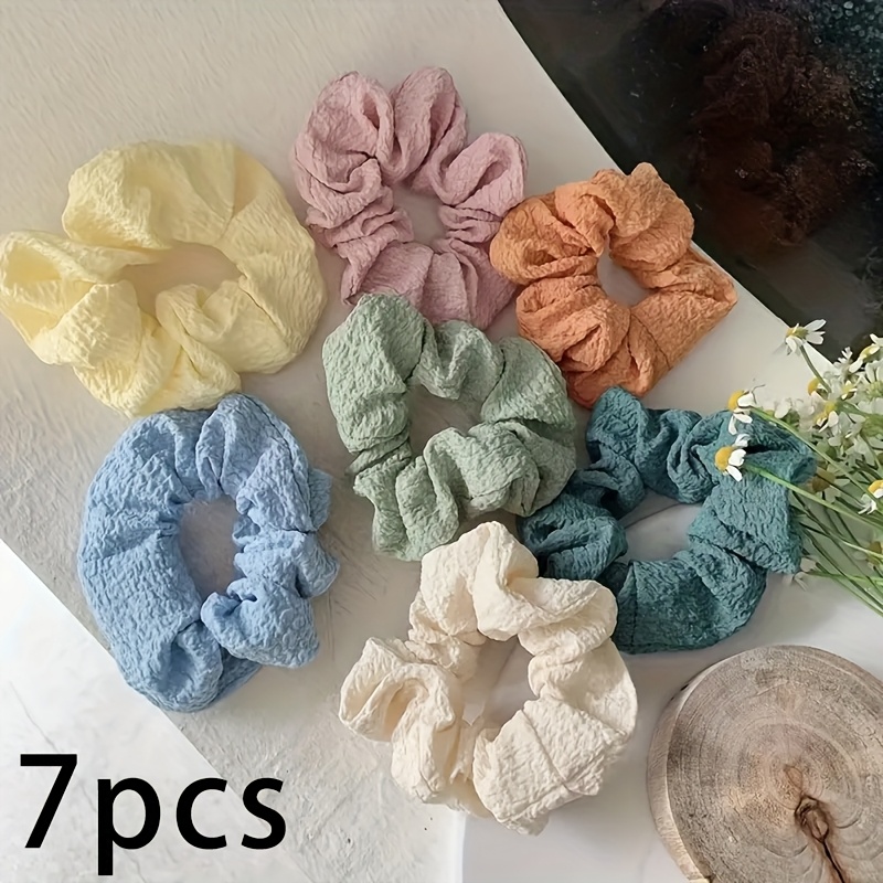E-shop 7-teiliges Easy Seersucker Haargummi Set für Darmhaare, einfarbig, Stoff, geeignet für hohe und niedrige Pferdeschwänze, Dutt, Halb-Dutt, alle