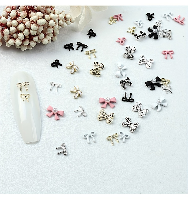 Elegant French Bow Nail Charms - 3d Alloy Rhinestone Manicure ...