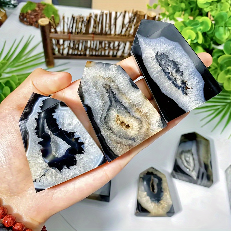 

Premium Black Onyx Geode Agate Slice - Natural Crystal For Jewelry Making, Chic Decor & Unique Gift Idea