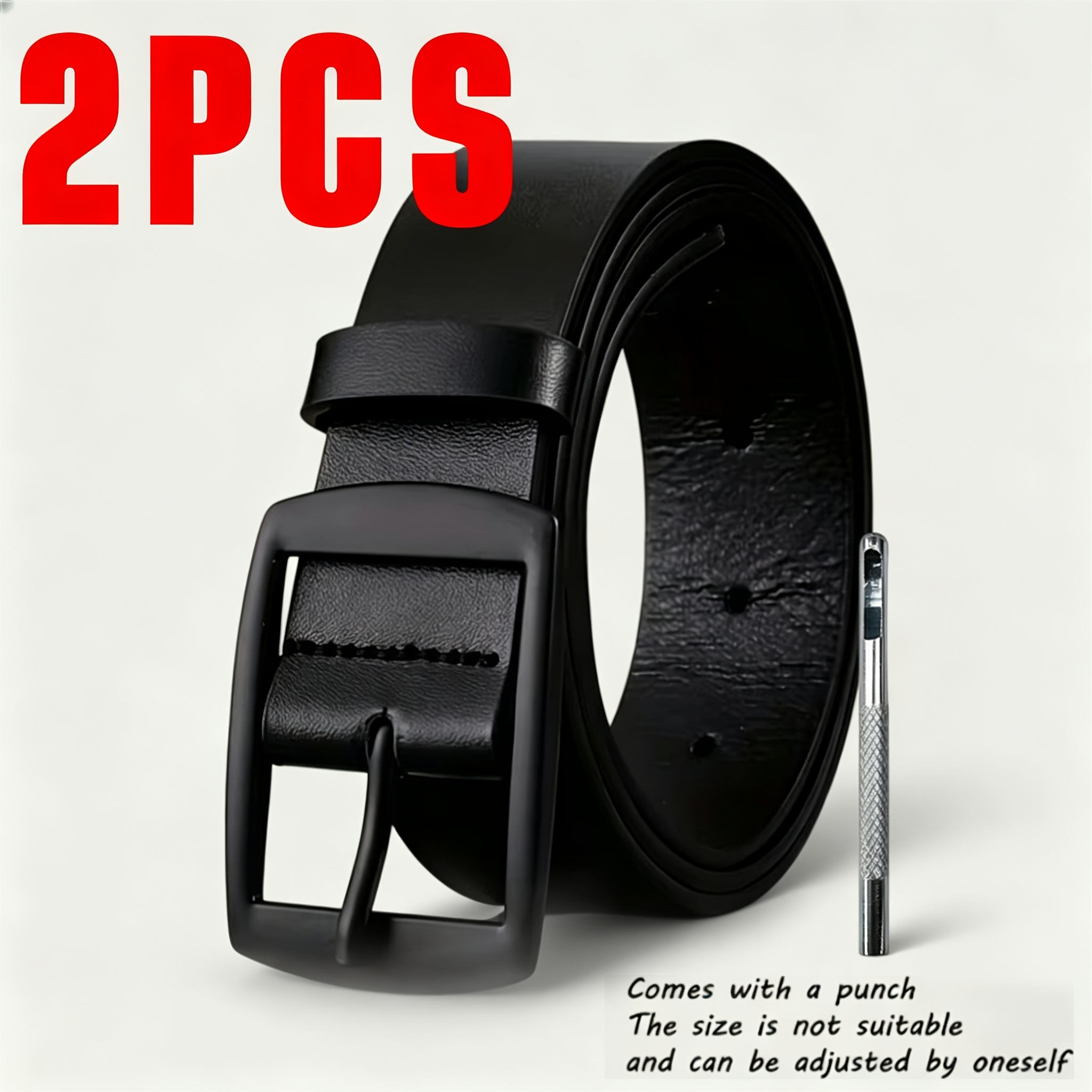 TEMU Men's Black Metal Clip-on Faux Leather Belt, Classic All-black Adjustable Skirt Belt, Includes A Punch Hole, Formal Casual Belt, Suitable For