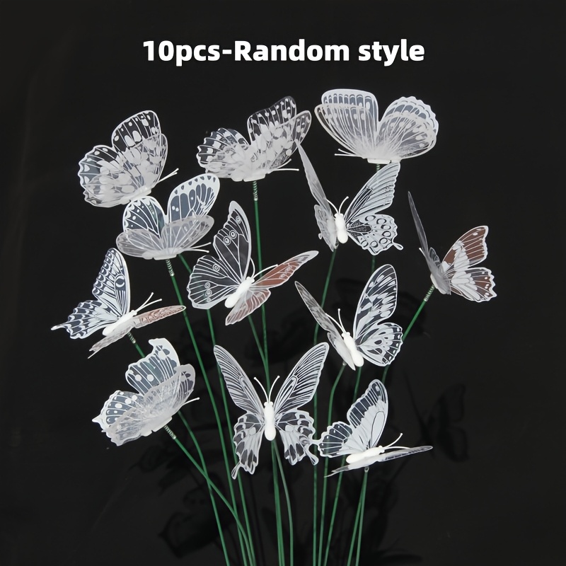 TEMU [3d] Pack Of 10 3dbutterfly Garden Decorative Patterns, Random, Suitable For Lawn And Windowsill Flowerboxes, Made Of Plastic, Weather-resistant