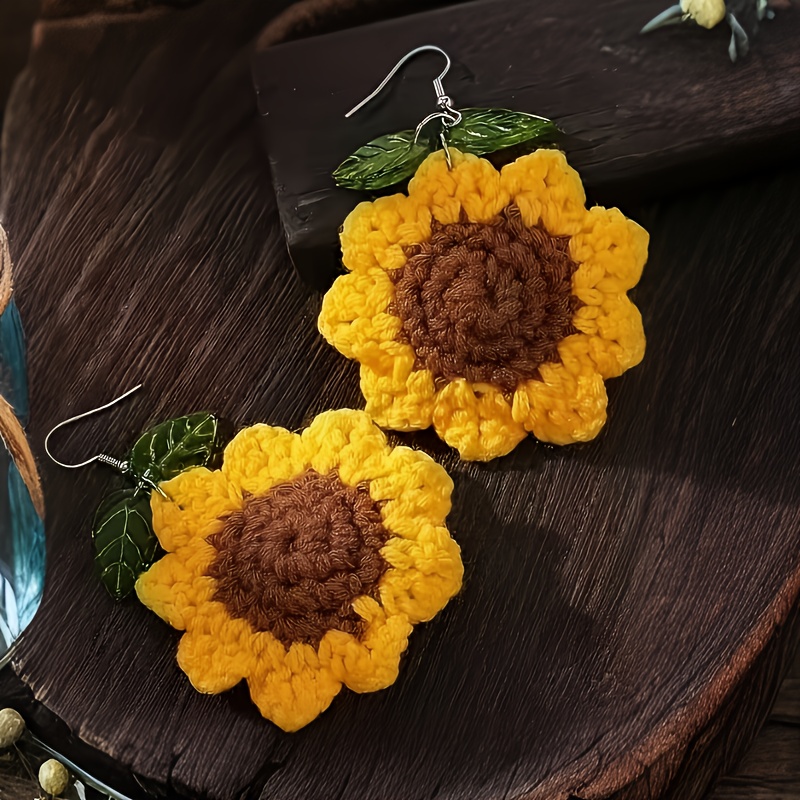 TEMU 1 Paire de Boucles d'Oreilles Tissées en - Bijoux d'Oreilles Artistiques Main, Breloque Florale Unique. Le Matériau des Boucles d'Oreilles est