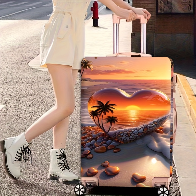 TEMU Travel Essentials Heart & Luggage Cover Compatible For 45.72-81.28cm Suitcases - Lightweight Protective Case Cover With Sunset Palm/seashell