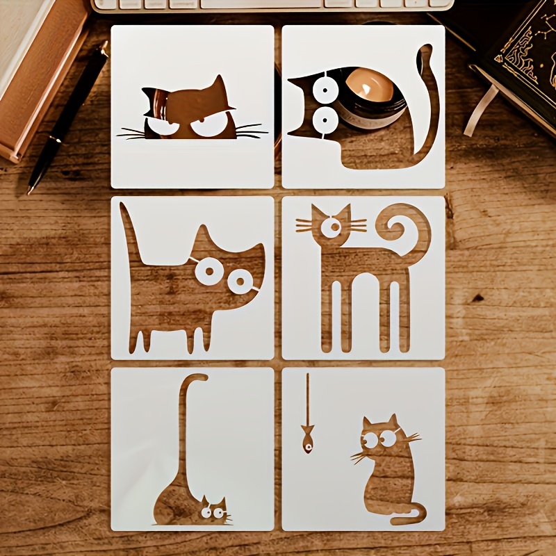 E-shop Wiederverwendbare, waschbare Katzen-Mal-Schablonen mit 6 Öffnungen - Katzen-Muster für Künstler, Scrapbooking, Kartenherstellung,