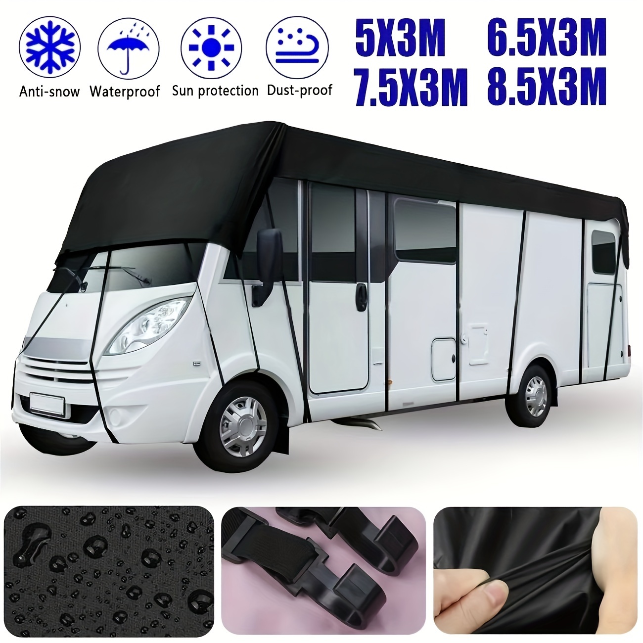 

Waterproof Rv & Trailer Cover - Durable Polyester Oxford Fabric, Anti-uv Dustproof Motorhome Roof Protective Shade, Various Sizes - Outdoor Weatherproof Recreational Vehicle Accessories