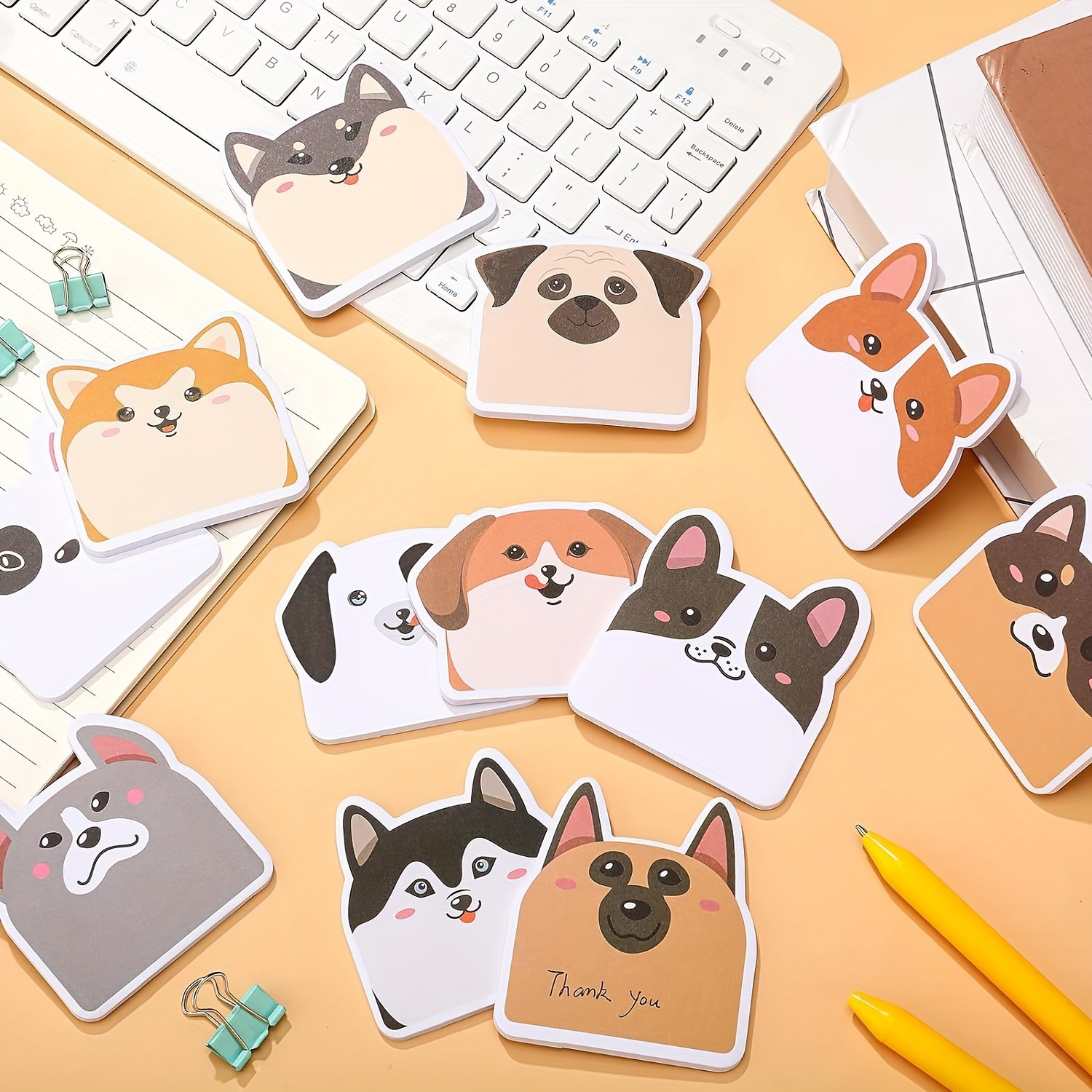 

12pcs Adorable Puppy Sticky Notes In Various Styles, Creative Journal Stickers, Suitable For Notebooks, Various Planning And Note-taking Occasions.