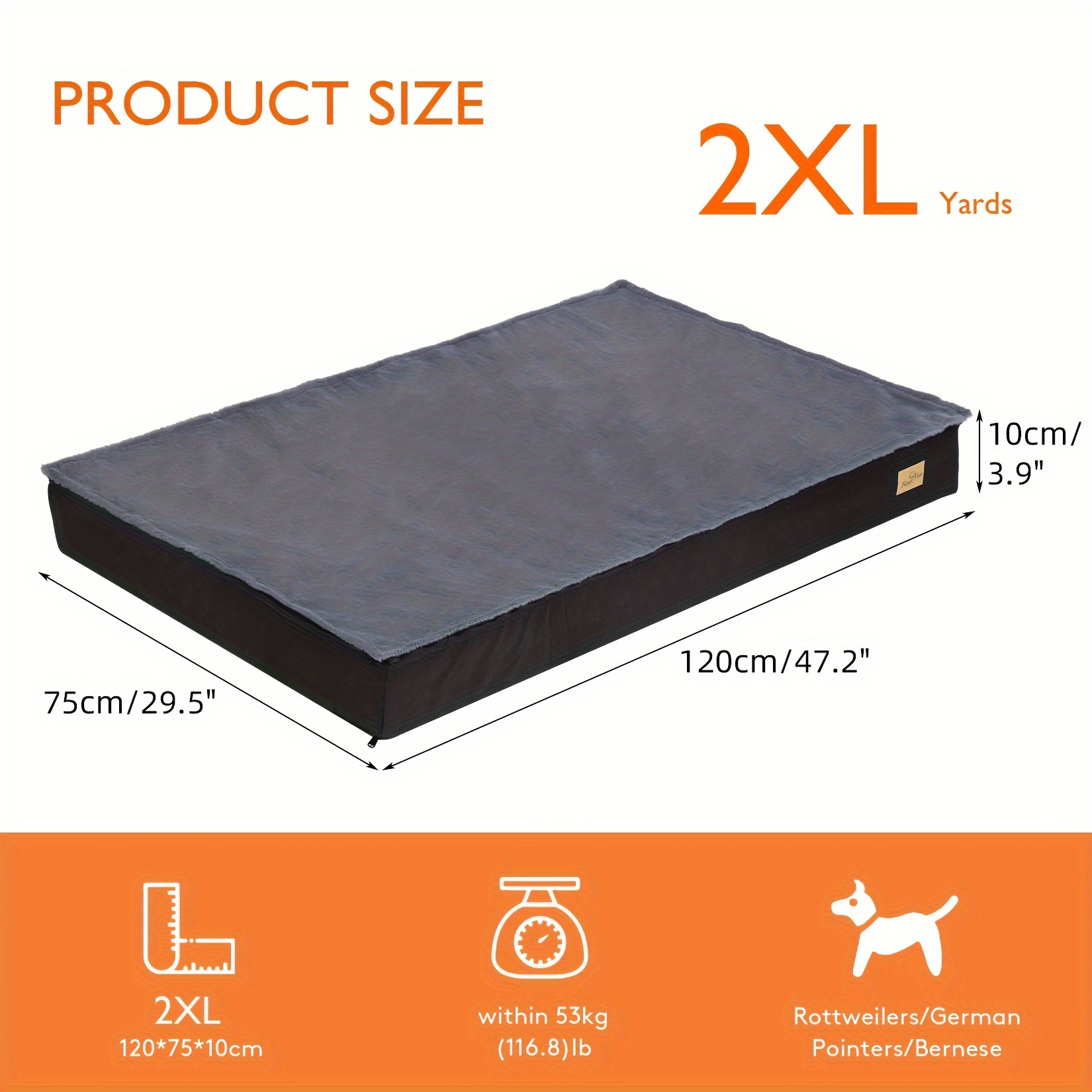 TEMU Orthopedic Dog Bed, Memory Foam Crate Mat With Washable Removable Cover, Durable Pet Mattress Cushion For Large Xl Xxl Dogs
