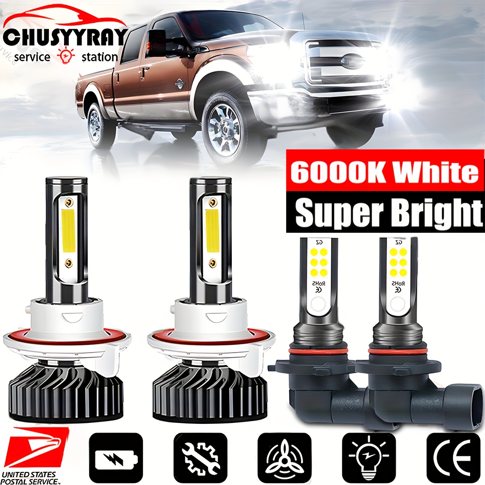 

Led Headlight+fog Light Bulbs Kit 9008 9006 F150 F250 2005-2013 6000k 28000lm , Pack Of 4