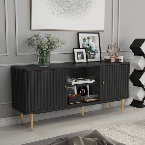 139.7cm Modern TV Stand with 2 Doors & Open Shelves - Hardwood Entertainment Center, 3, 2 Cu Ft Storage, 68.58cm Height, 2-Door Cabinet for Living Room, Bedroom, Dining Room - Easy Assembly, No Power Needed, Tv Table for Living Room, Bedroom Storage, Contemporary Design, Durable Construction,