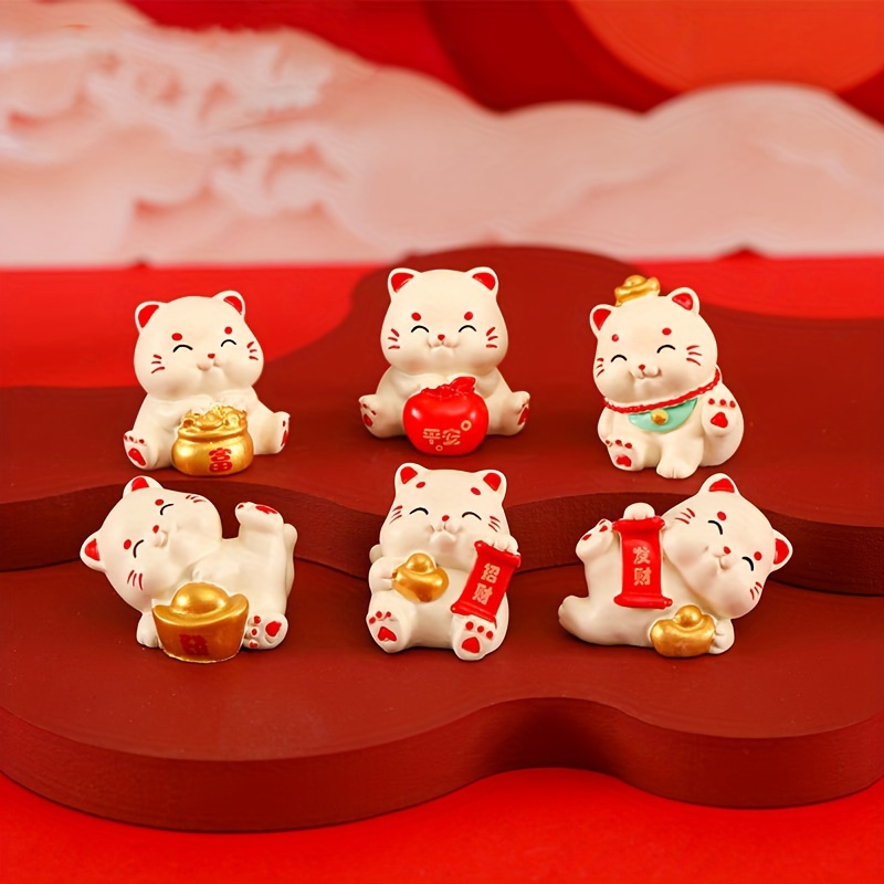 

6pcs Mini Cat Figurines Set - Resin Fairy Garden Decor, Christmas & Birthday Gifts, Ideal For Desk, Party