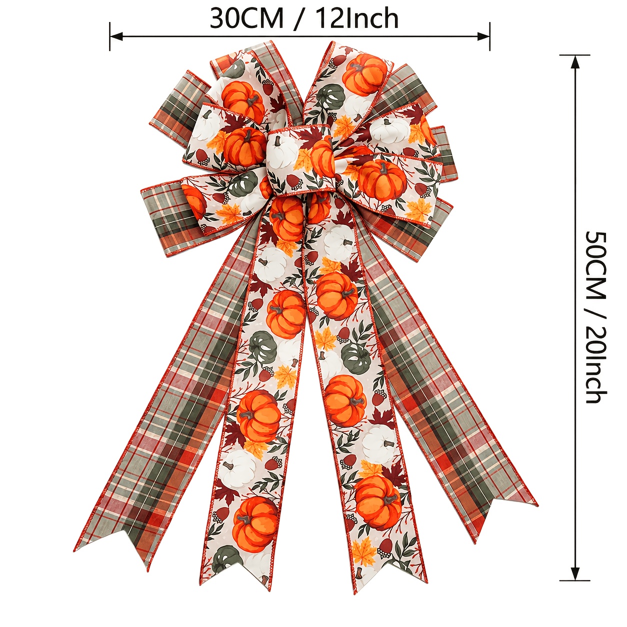TEMU 20-inch Tall, 12-inch Wide, Large Double-layered Autumn Multicolor Pumpkin And Maple Leaf Bow, Thanksgiving Rustic-style Front Door Wreath Tree