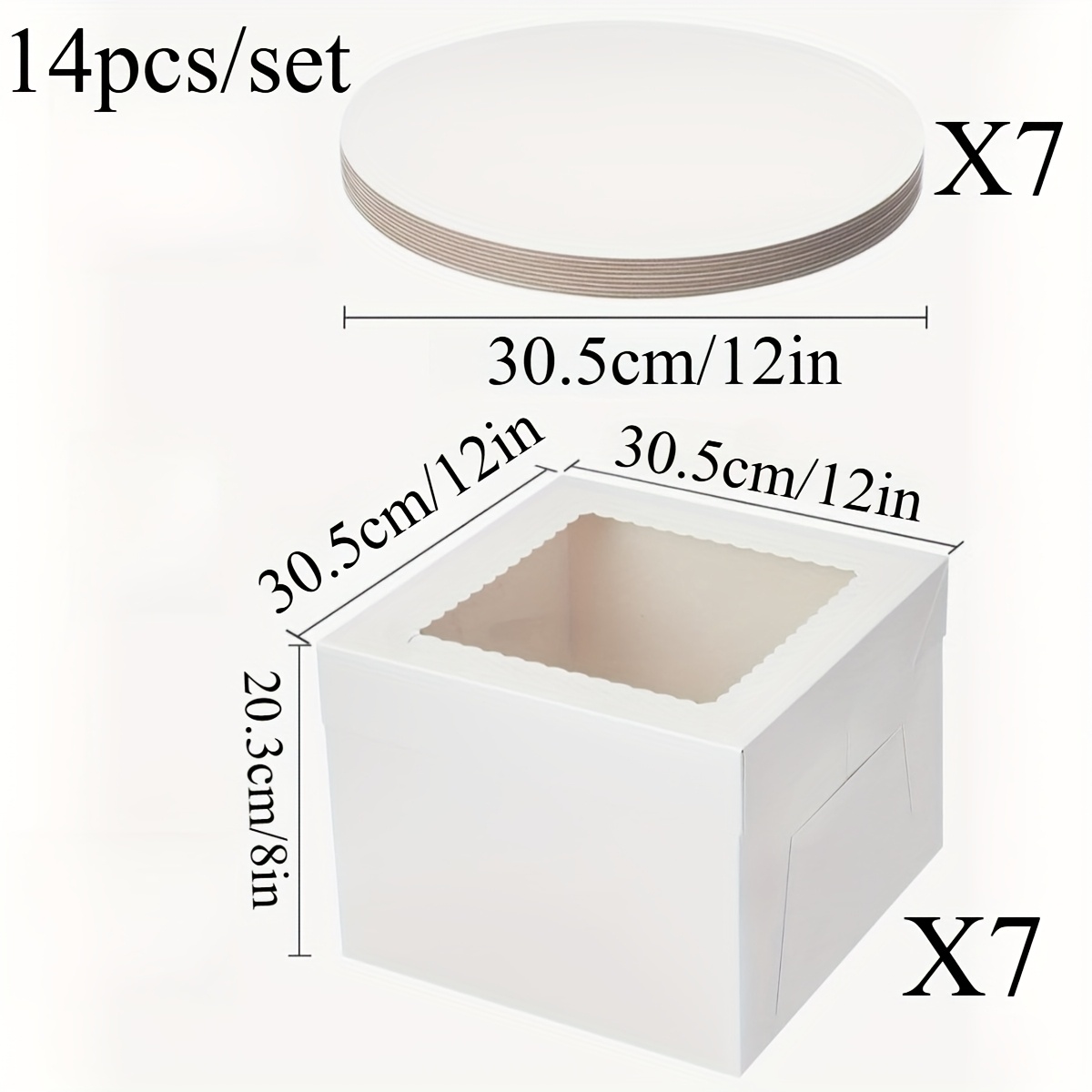 14pcs/set (7 Boxes & 7 Boards) 12inch Box With Window, Large Baking Boxes, Square Box For Cakes, Decorating Supplies.
