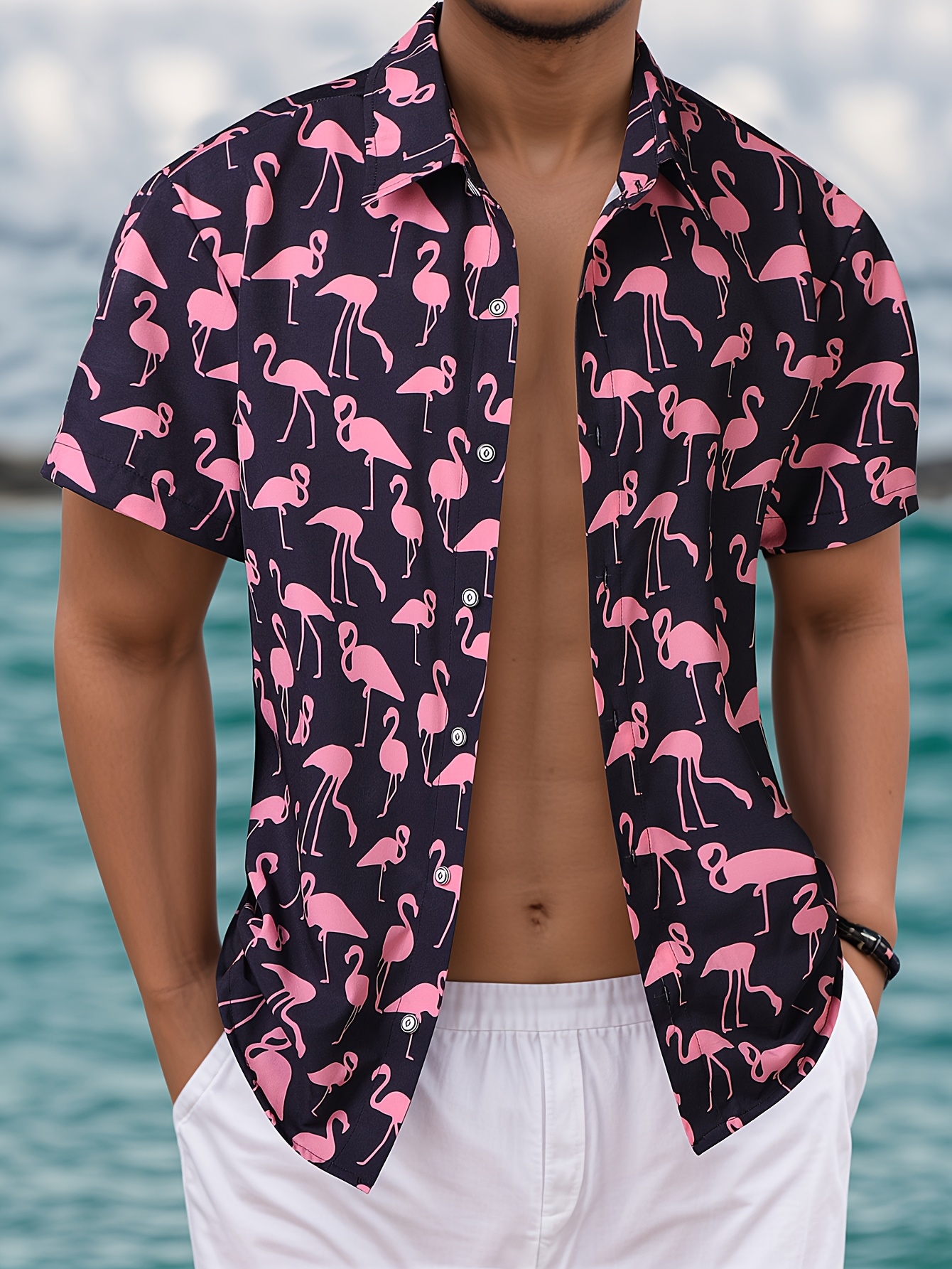 camisa casual verano hombre estampado flamenco - Temu Spain, image size:800x1066