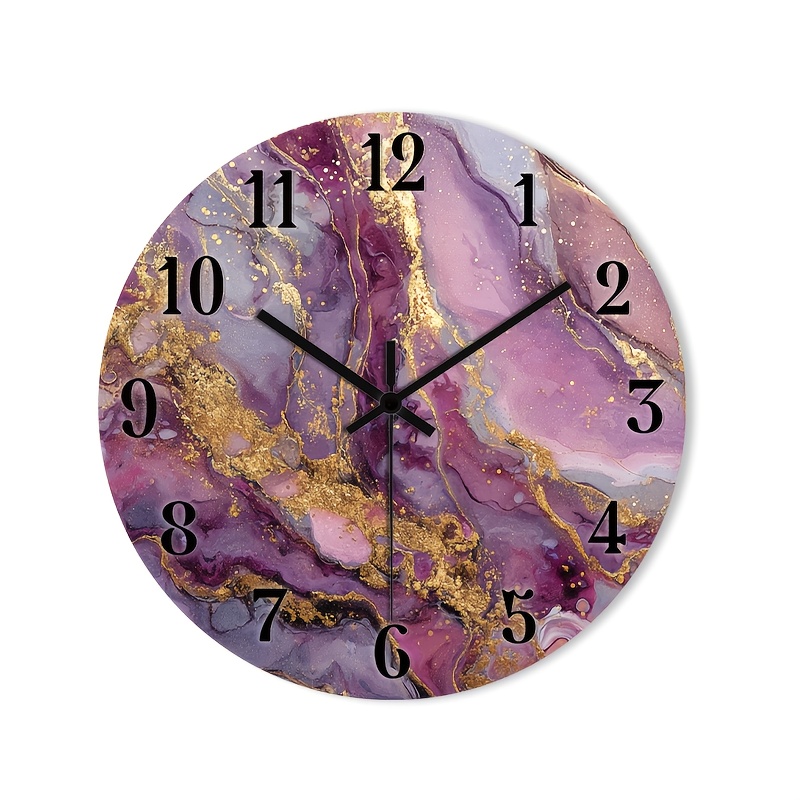 TEMU 1pc Of A Silent Wall Clock That Tick, Featuring A Decorative With A High-definition Glossy Lamination End. It Showcases Abstract Golden And