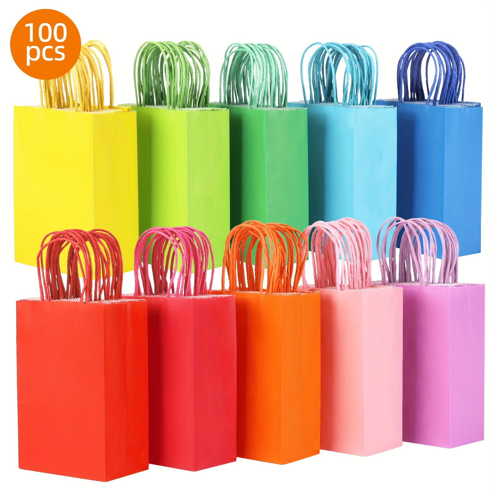 

100pcs Small Gift Bags, Christmas Gift Bags, 10 Colors Bags Bulk, 5.2x3.3x8in Party Favor Bags With Handles For Birthday Party, Wedding Parties, Shopping And Party Supplies, Graduation Parties