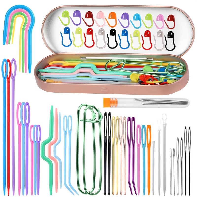 

1 Set Mixed Color Yarn Needles Kit - Darning & Blunt Needles With Bent Tapestry, Knitting, Sewing Needles, Weaving Needle Threaders, Markers For Crochet & Sewing Crafts