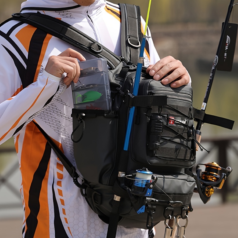 [Premium Fishing Backpack] Lightweight, Premium Moire 1pc Fishing Backpack with Rod Holder | Spacious Storage for Fishing Gear - Ideal for Camping and Hiking Enthusiasts