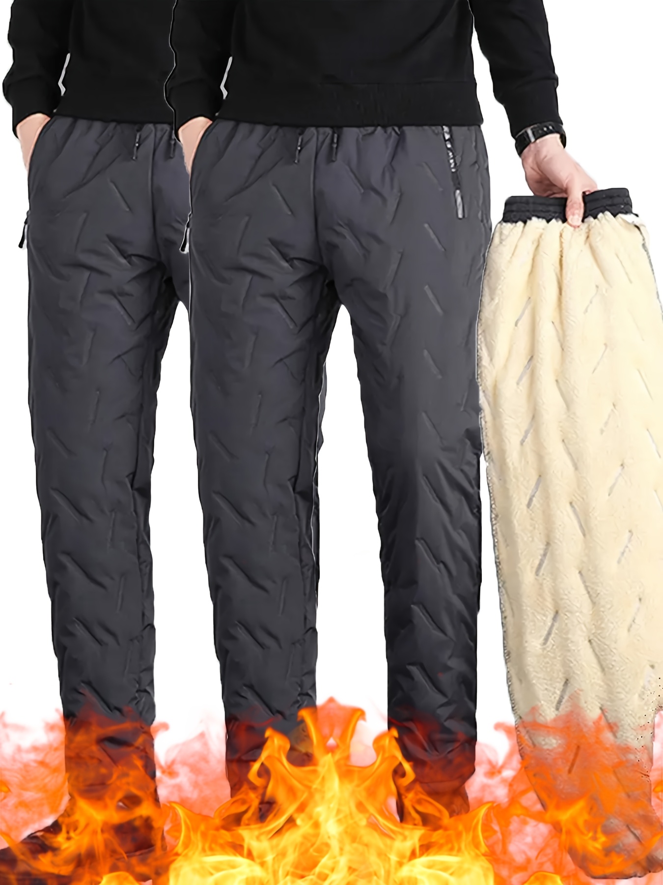2pcs Men's Winter Thickened Fleece-Lined Casual Trousers