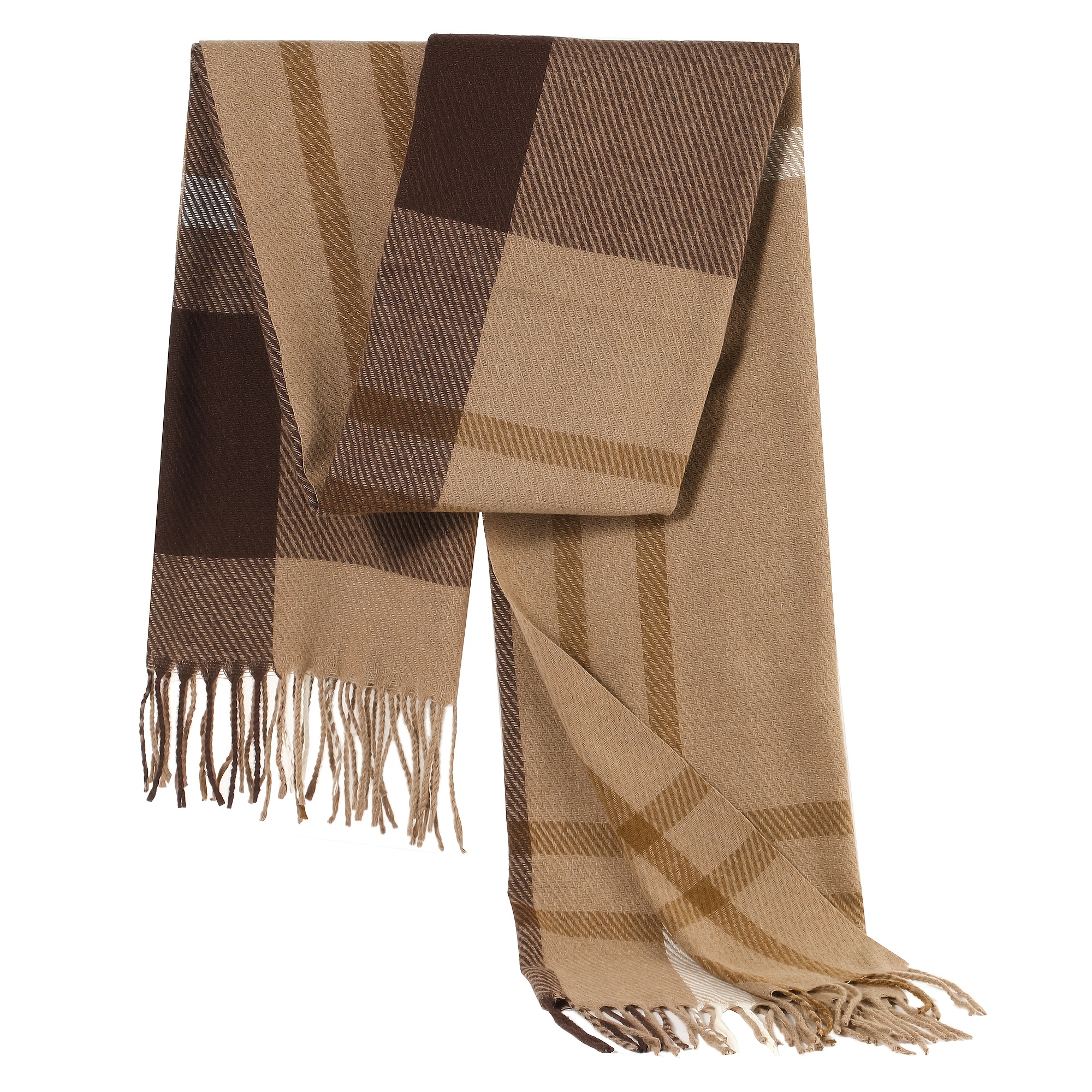TEMU 1pc Men's British-style Thickened Scarf & Shawl - Plaid Suitable For Winter, Tassel Neck Warmer, Long Warm Shawl Suitable For Commuting, Office,
