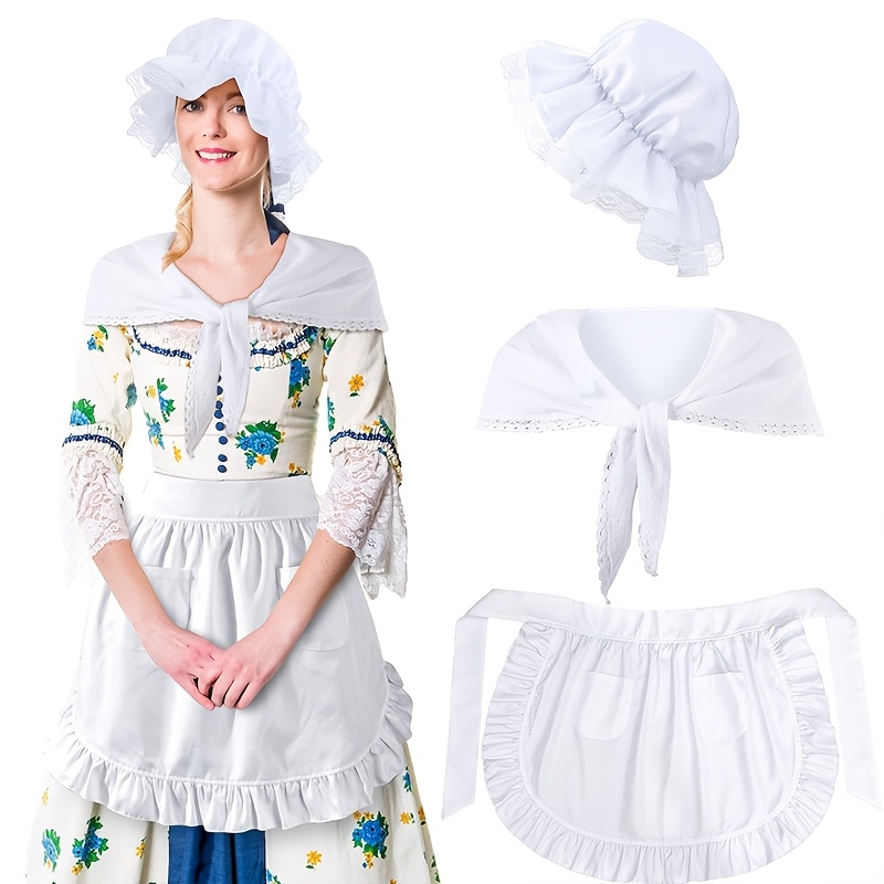 

3pcs Costume Set For Women - Includes White Mob Hat, Shawl & Waist Apron - Cosplay, & Themes