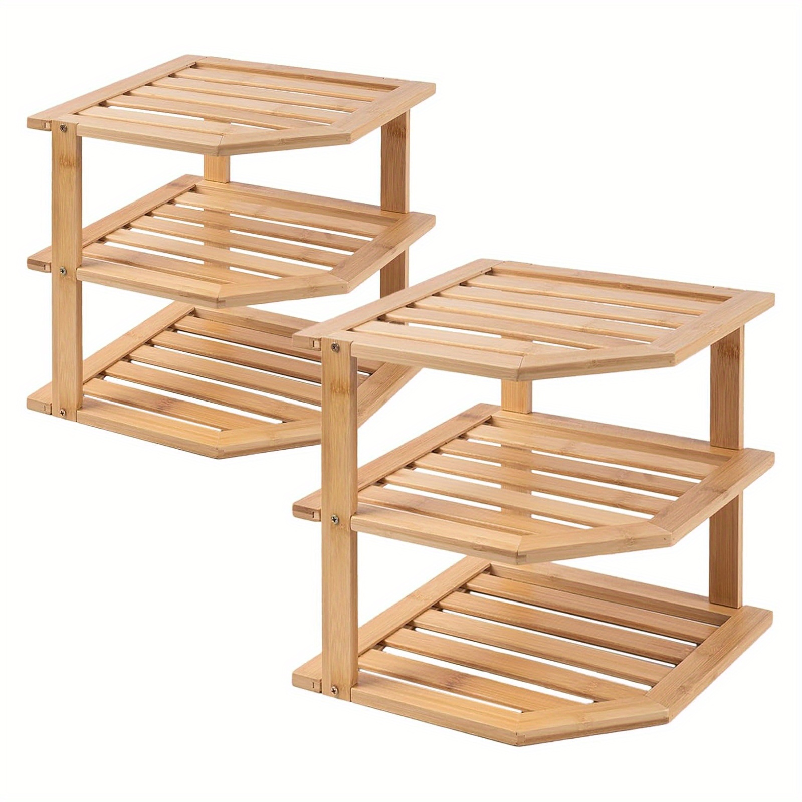 TEMU 2pcs Bamboo Corner Shelf, 3 Tier Dish Drying Rack, Plate Organizer, Halloween , Kitchen Spice Rack For Countertop And Cabinet