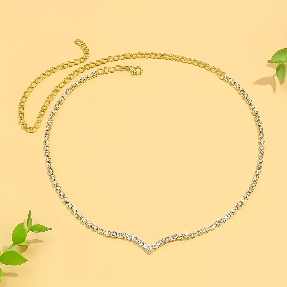 Women's V-Shaped Rhinestone Necklace for Weddings