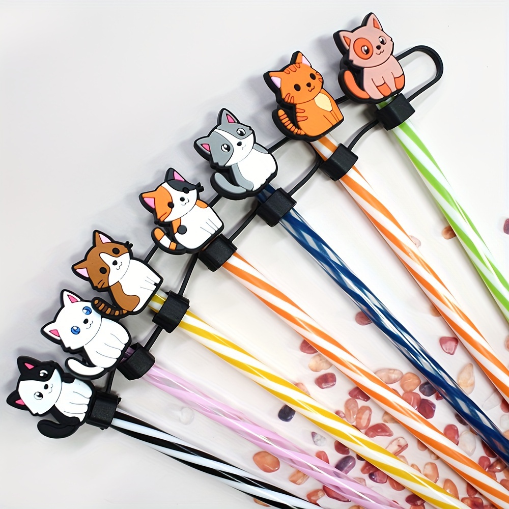 

14-piece Cute Cat Straw Toppers Set - Reusable Drinking Straw Tips For Parties, Picnics & Outdoor Cooking - Food-safe Plastic