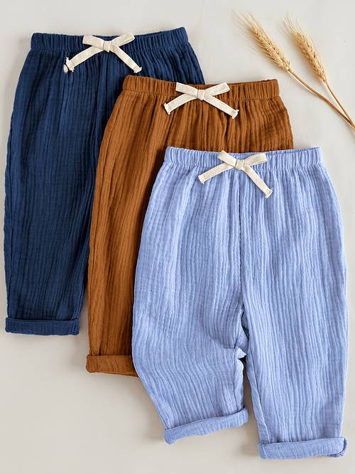 3-delige set kinder- en babybroekjes met elastische tailleband, strikdecoratie en contrast voor de lente, zomer en herfst, voor buiten