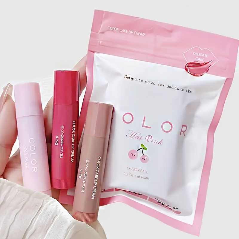 TEMU Set Of 3 Tinted Lip Balms With Look, Hydrating Lip Care Sticks Suitable For Skin Type – Free From Formaldehyde, Unisex Lip Moisturizer For