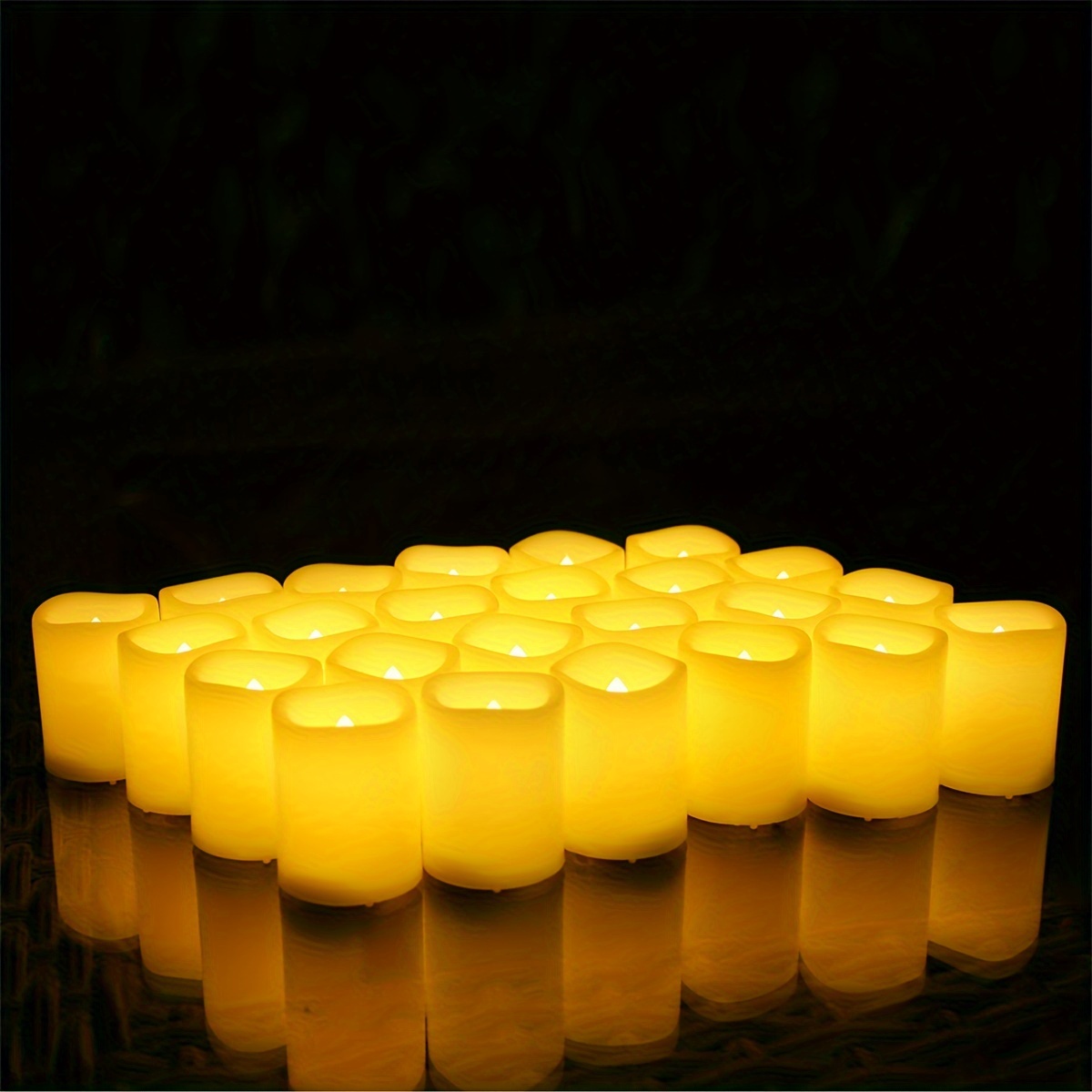

24 Pack Battery Operated Flameless Votive Candles Led Electric Tea Lights With White Body And Amber Glow For Home Kitchen Wedding Party Festival Tabletop Decorations, Size D 1.5 Inch X H 2 Inch