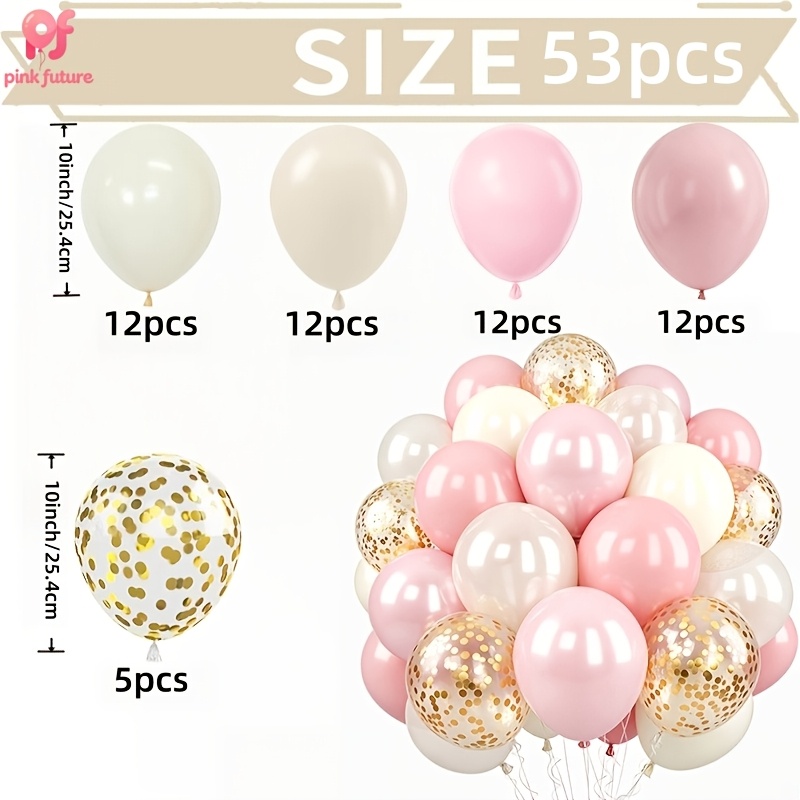 TEMU Lot de 53 ballons en latex rose, perle, blanc et doré à paillettes, parfait pour les fêtes prénatales, anniversaires, , enterrements de vie de