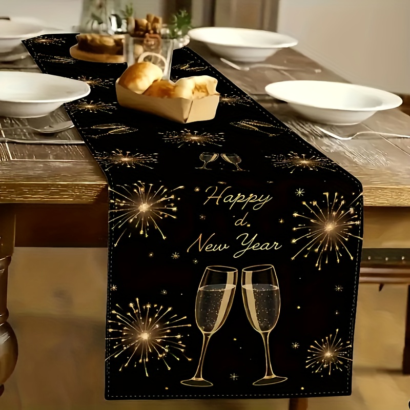 TEMU Jit1pc Black Printed Tablecloth, Suitable For Christmas, Valentine's Day, Easter, New Year And , Wedding Decorations, Ideal For Home And Outdoor