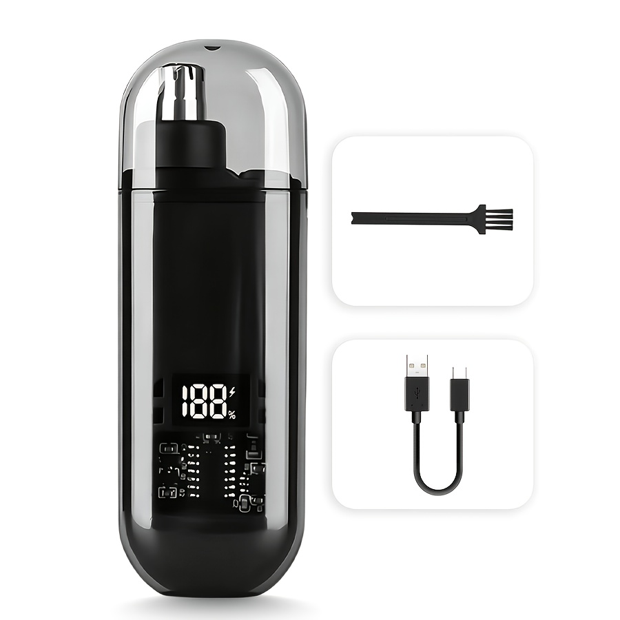 Image of Feiyba - Transparent - Usb Rechargeable Nose And Ear Hair Trimmer, Digital Battery Display, Fashionable Nose Hair Trimmer For Men And Women, Mini Portable Nose Hair Trimmer, Personal Care, Gift For