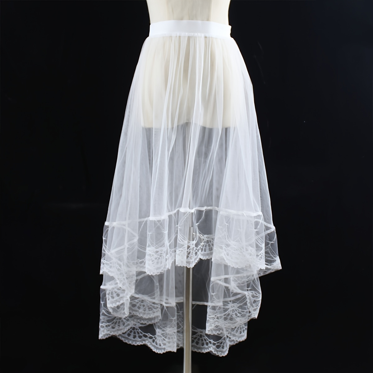 

Elegant Casual Lace Tulle Ballet Skirt, Single-layer Solid Color Mesh Skirt- Outer Skirt