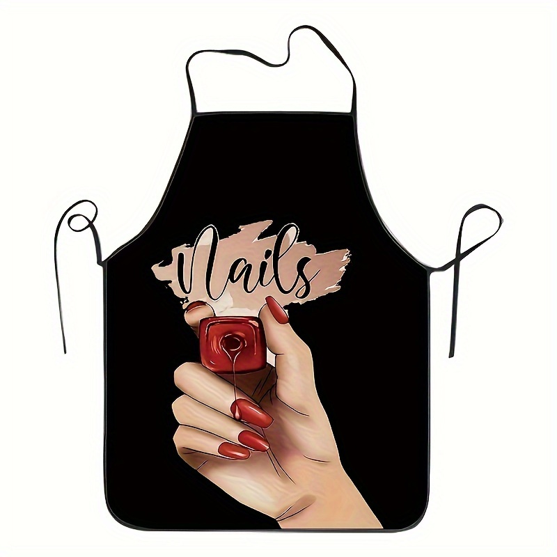 

1pc Polyester Apron With Creative Nail Polish Pattern, Durable, Stain-resistant, Ideal For Restaurant, Cafe, Bakery Use - Woven Fabric