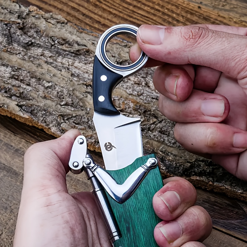 1pc multifunctional stainless steel edc knife with green wooden sheath     grind     design for outdoor camping bbq fishing everyday use   gift for christmas thanksgiving easter valentines day     knife ergonomic grip stainless steel blade camping accessories details 1