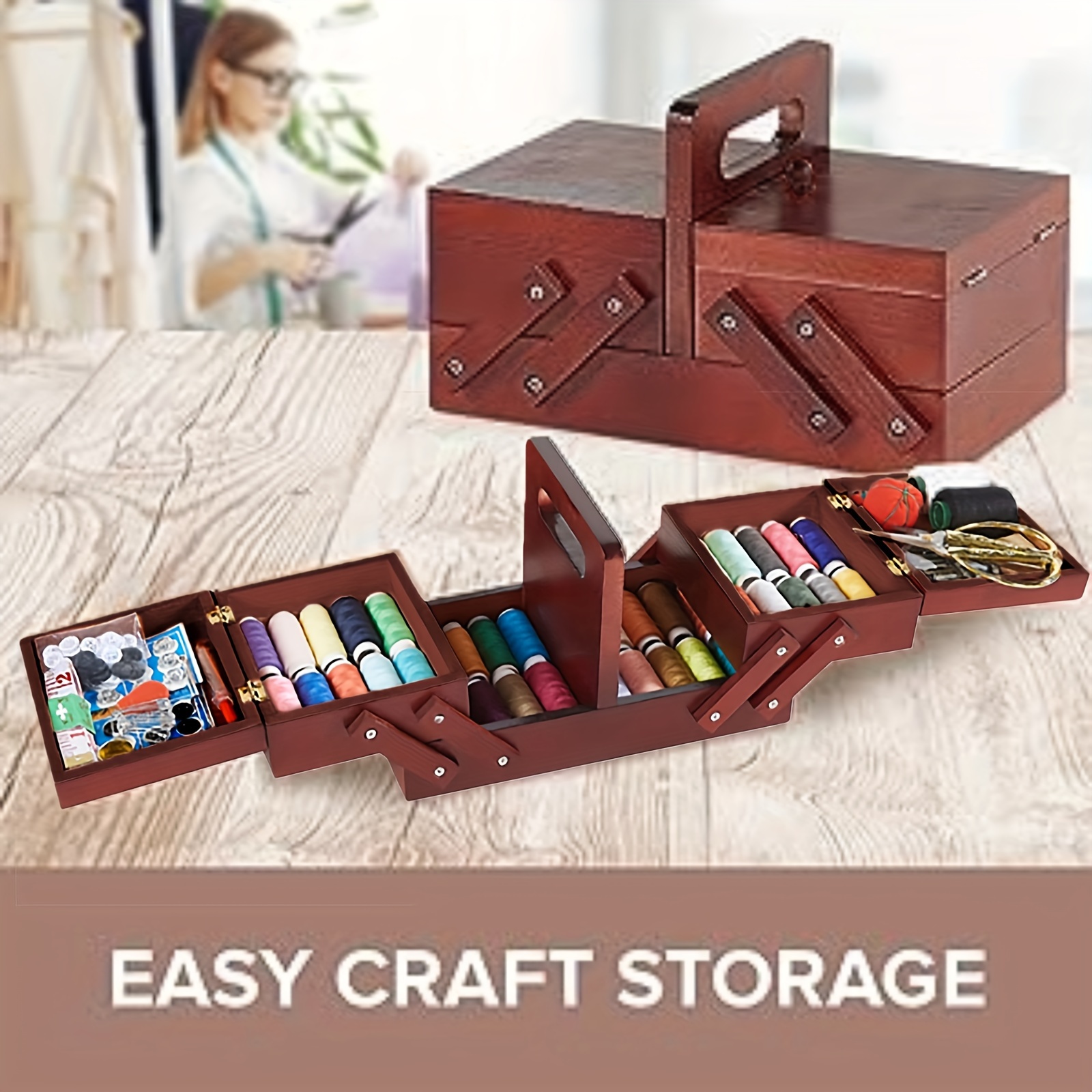 Sewing Kit, Wooden Sewing Kit Box Basket with Compartment, Portable  Stitching Repair Tool Kit Accessories Organizer, Wood Vintage Sewing Box  for