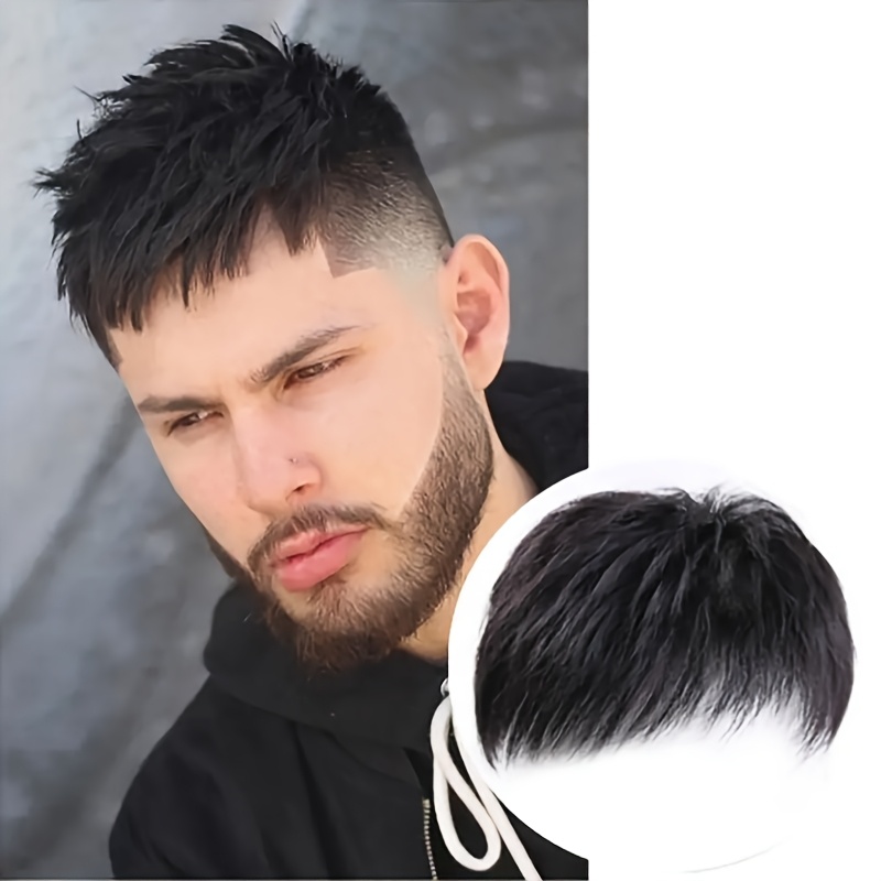 

1pc Men's Invisible Hair Topper, Curly Wave Style, Fiber, Glueless, 100% Density, Straight , Hairpiece For Thin Hair, Fashionable Hairpiece