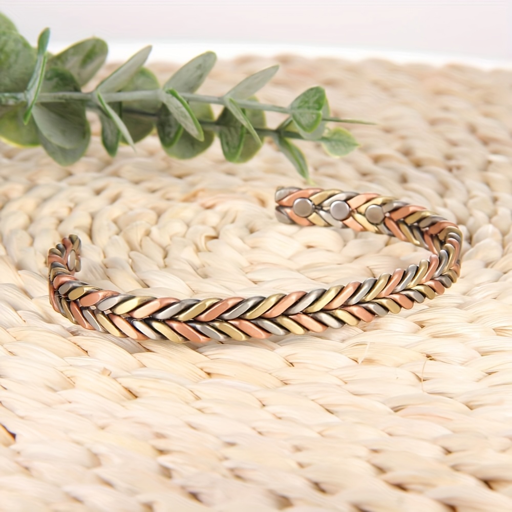 TEMU 1pc Twisted Pure Copper Magnetic Bracelet Handmade Braided Adjustable Bangles Open Cuff Jewelry Gift For Birthday Valentine's Day