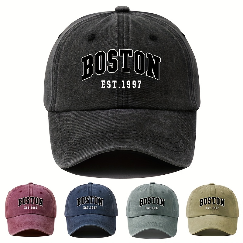 

1pc Boston Washed Vintage Baseball Cap, Unisex Adjustable Peaked Cap, Outdoor Party Camping Travel Sun Hat